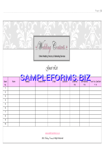 Wedding Guest List Template 2 pdf free
